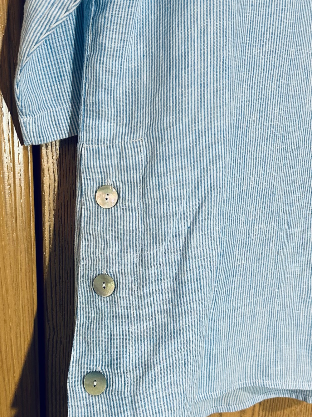 J.Jill Love Linen Women's Pin Stripe 1/2 Button Tunic/ Shirt Coastal Size M - Picture 2 of 5